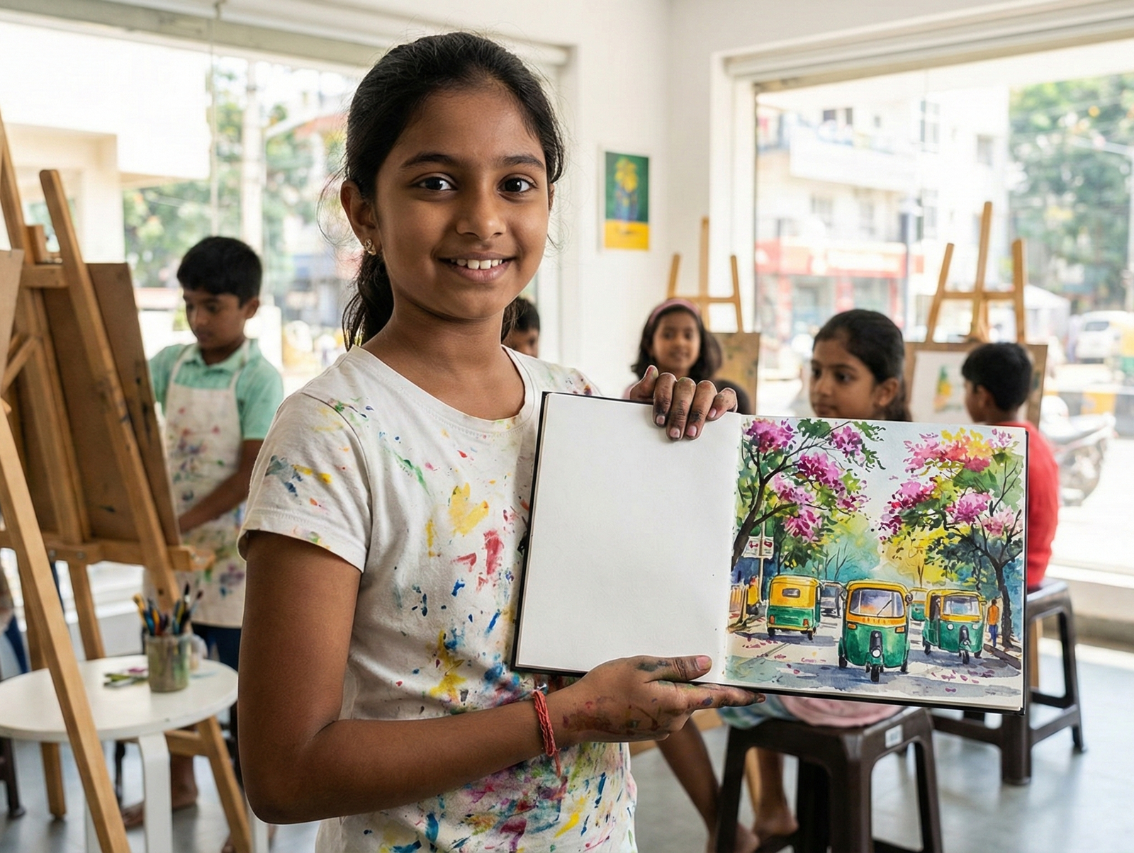 Young student learning drawing