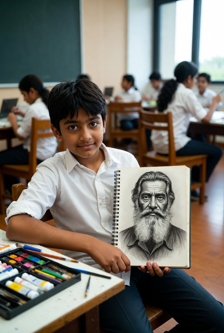 Teen student learning drawing and digital illustration