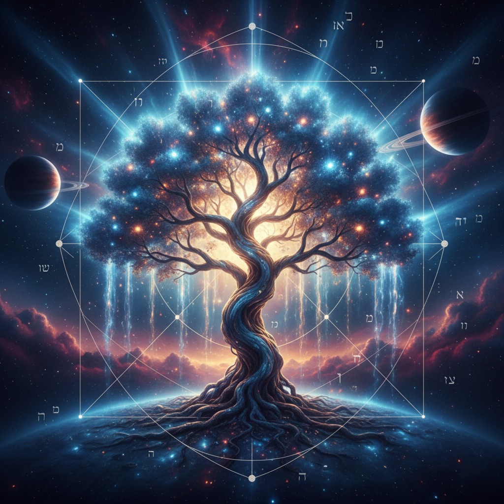 Student digital artwork of a fantasy tree with cosmic elements